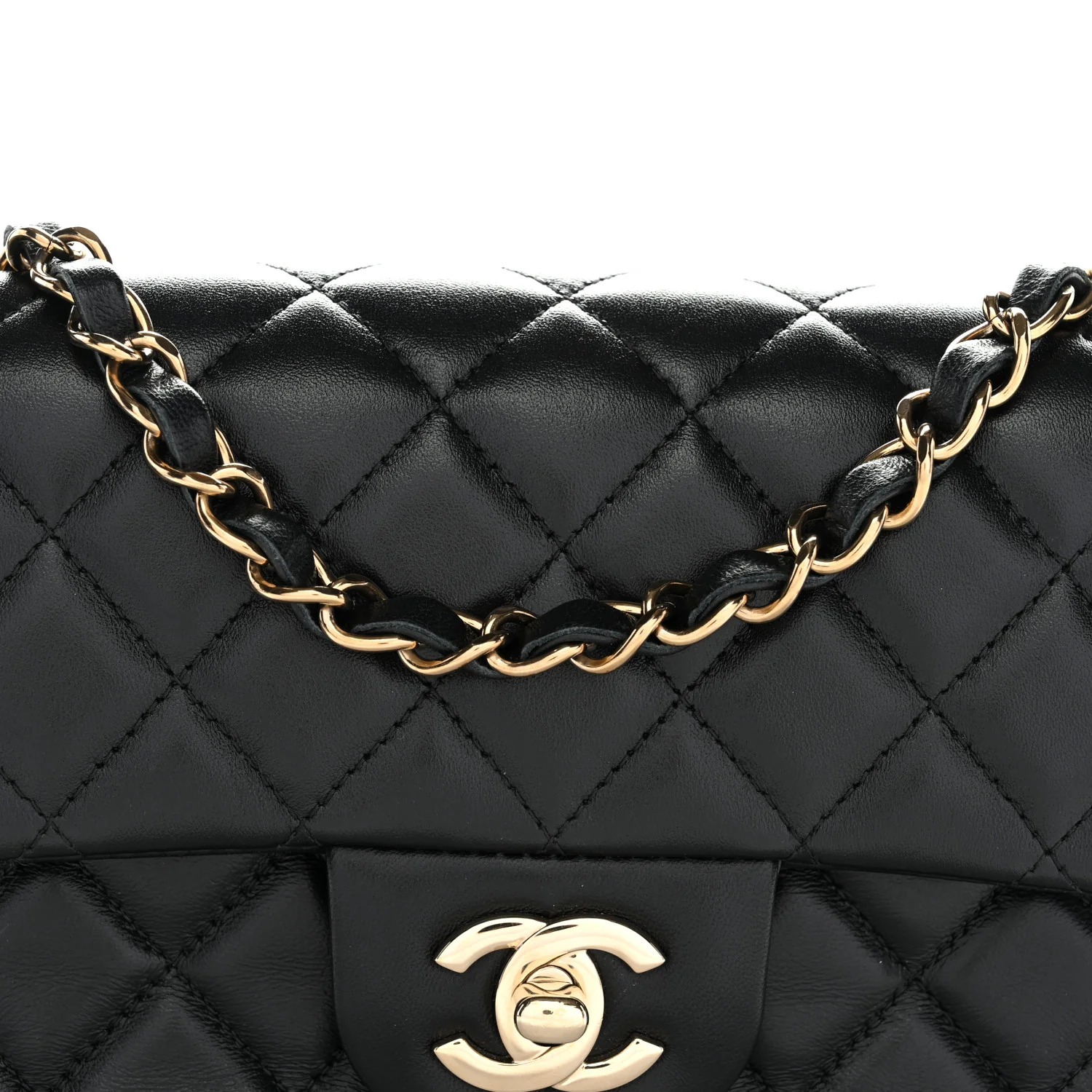 Lambskin Quilted Mini Rectangular Flap Black - Top Club