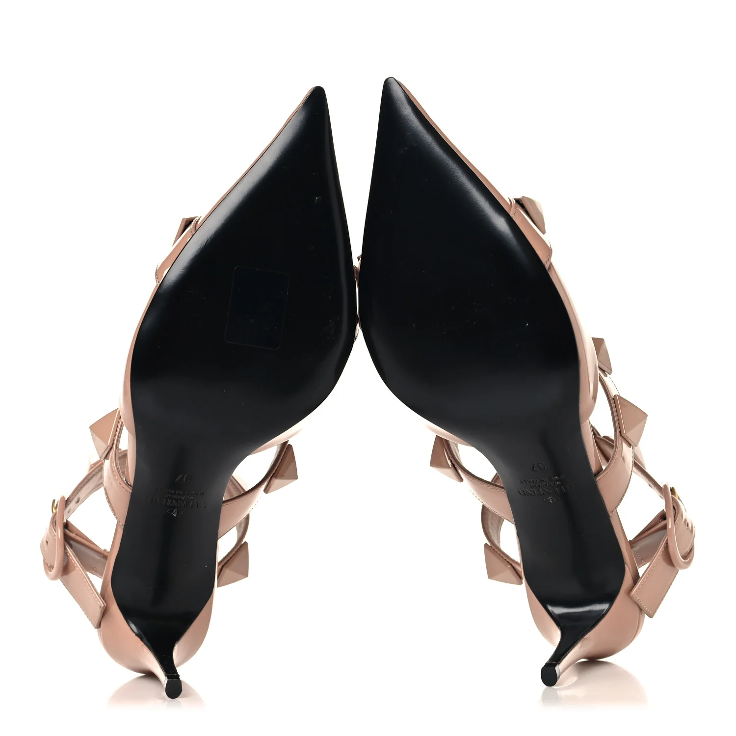 Patent Enamel Monochrome Roman Stud Ankle Strap 80mm Pumps 37 Rose Cannelle - Top Club