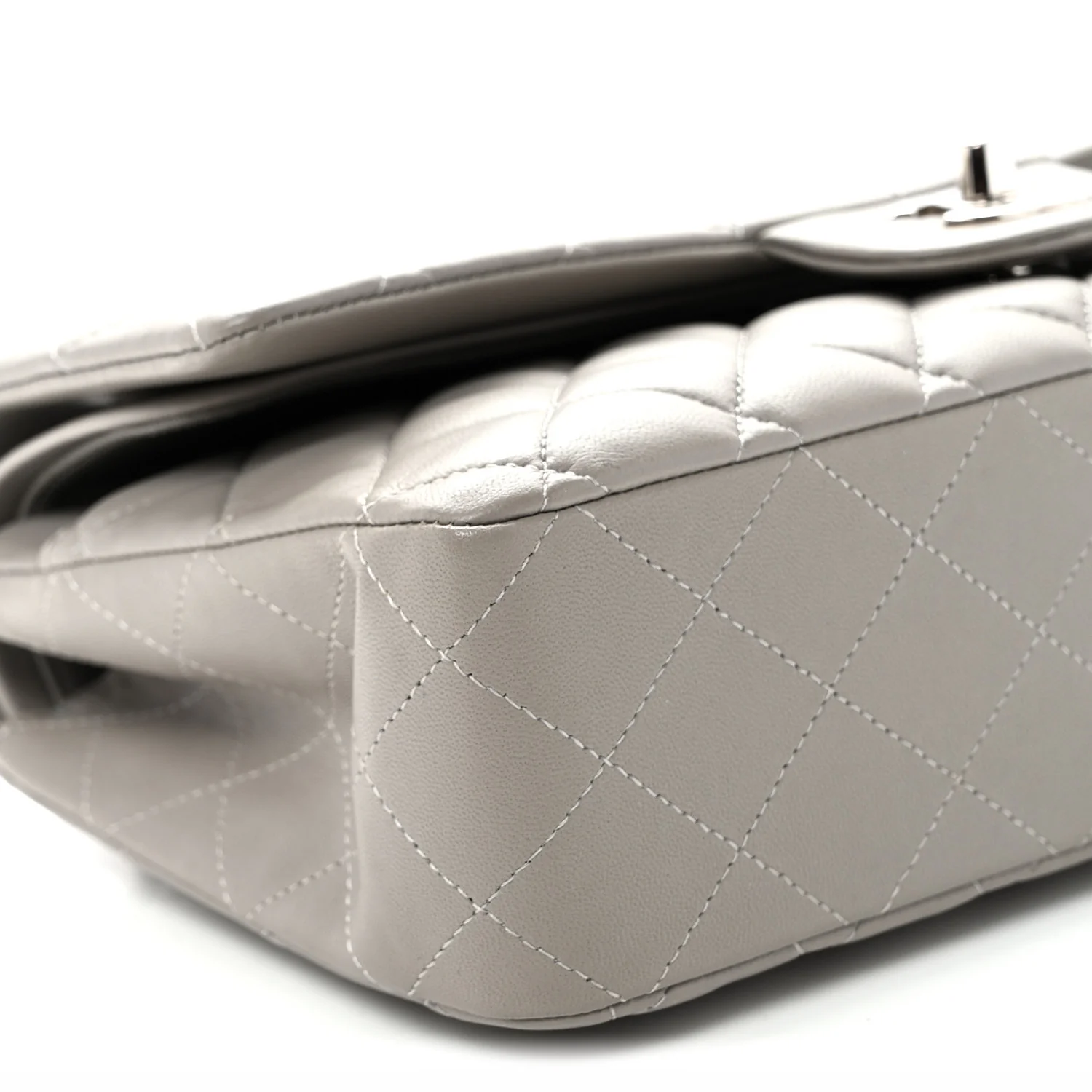 Lambskin Quilted Medium Double Flap Grey - Top Club