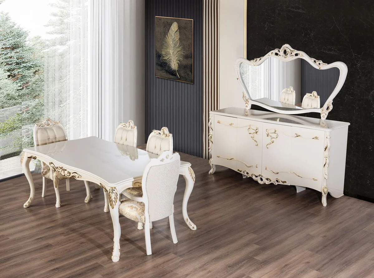 Luxury Baroque Dining Room Chair Set of 8 White / Gold - Magnificent Baroque Style Kitchen Chairs - Luxury Dining Room Furniture in Baroque Style - Baroque Dining Room Furniture - Baroque Style Furniture