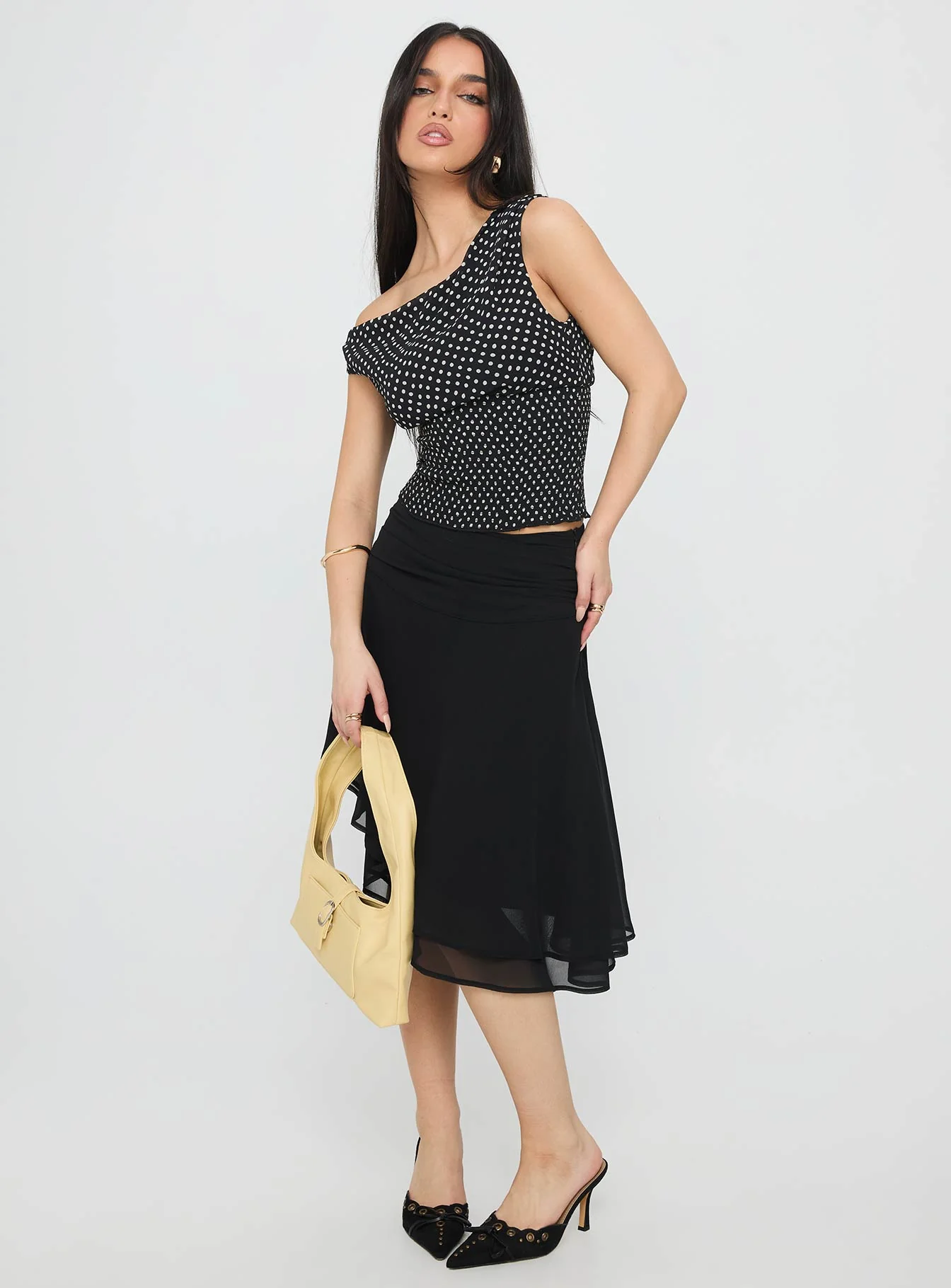 Evanescence Asymmetrical Midi Skirt Black