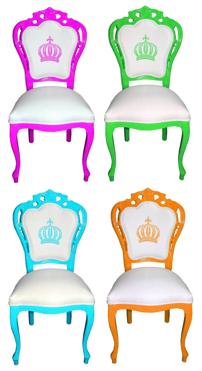 Pompöös by Luxury Baroque Dining Room Chairs White / Multicolored - Pompöös Baroque Chairs designed by Harald Glööckler - 4 Dining Room Chairs - Baroque Dining Room Furniture