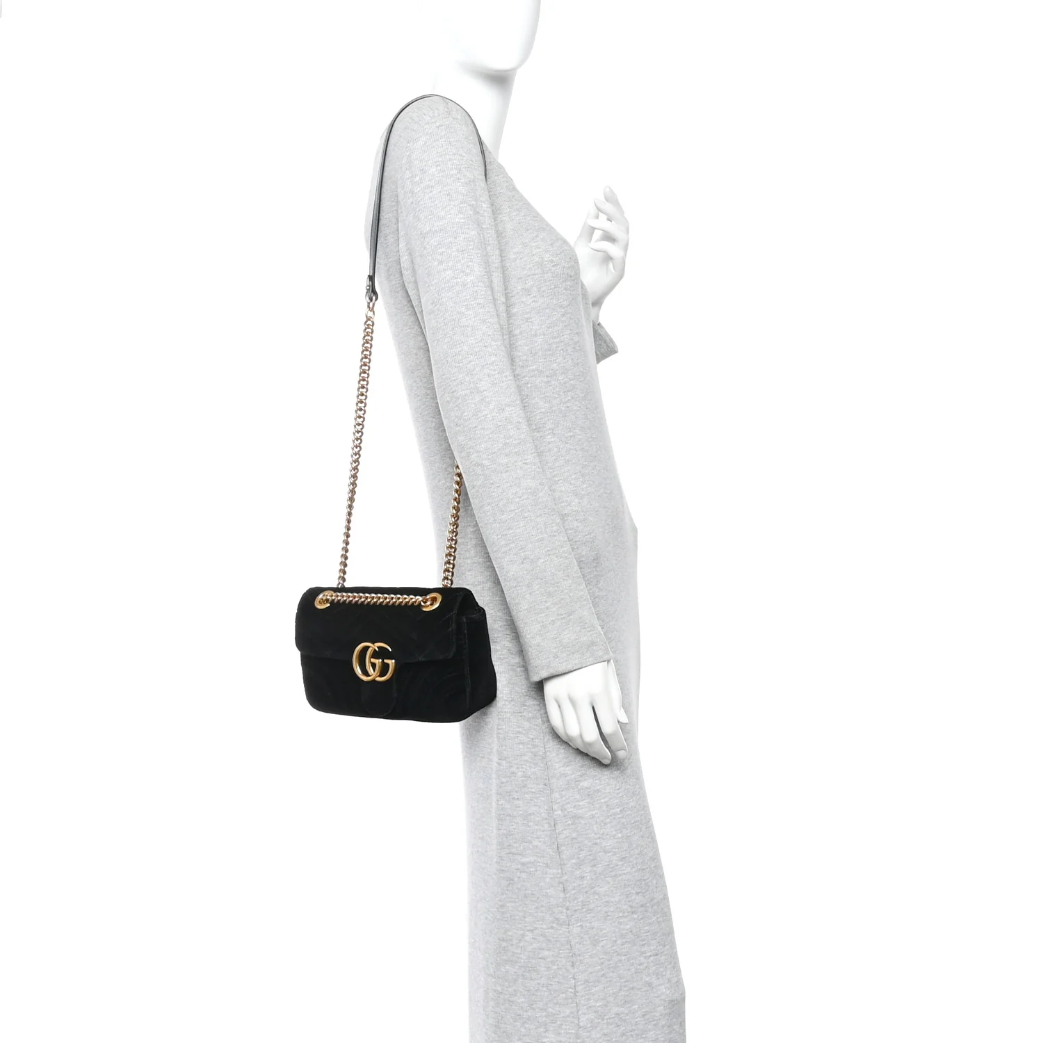 Velvet Matelasse Mini GG Marmont Shoulder Bag Black