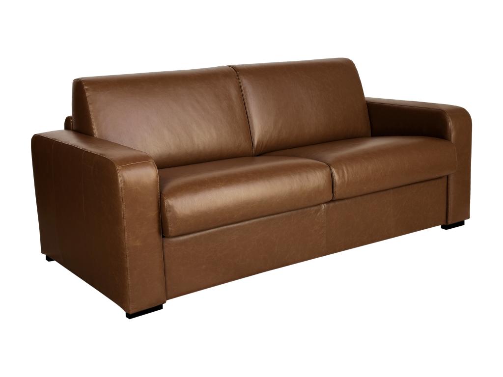 Sofá cama de 4 plazas de apertura rápida en piel de búfalo vintage caramelo colchón de 14 cm