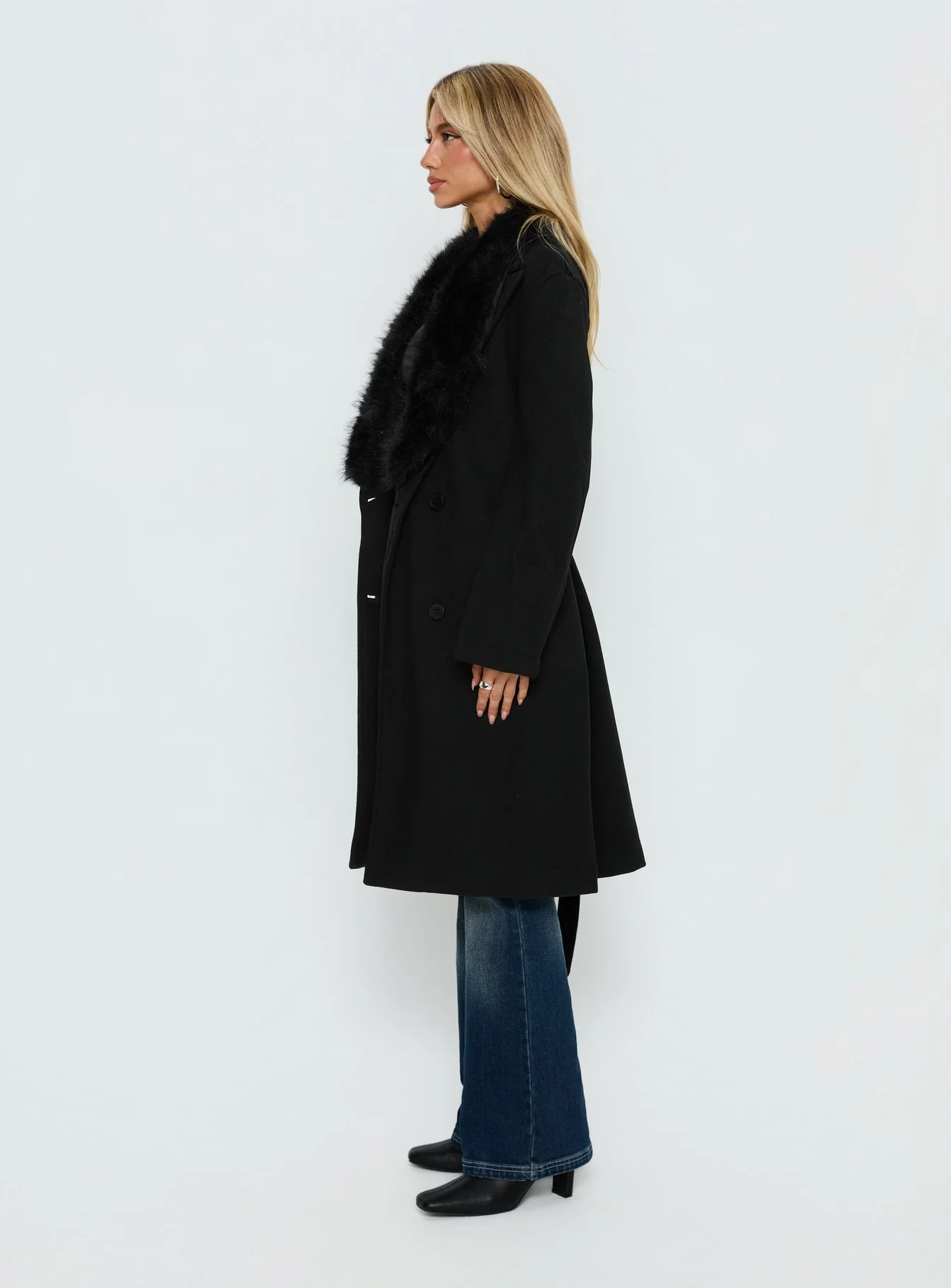 Hallyn Faux Fur Collar Coat Black