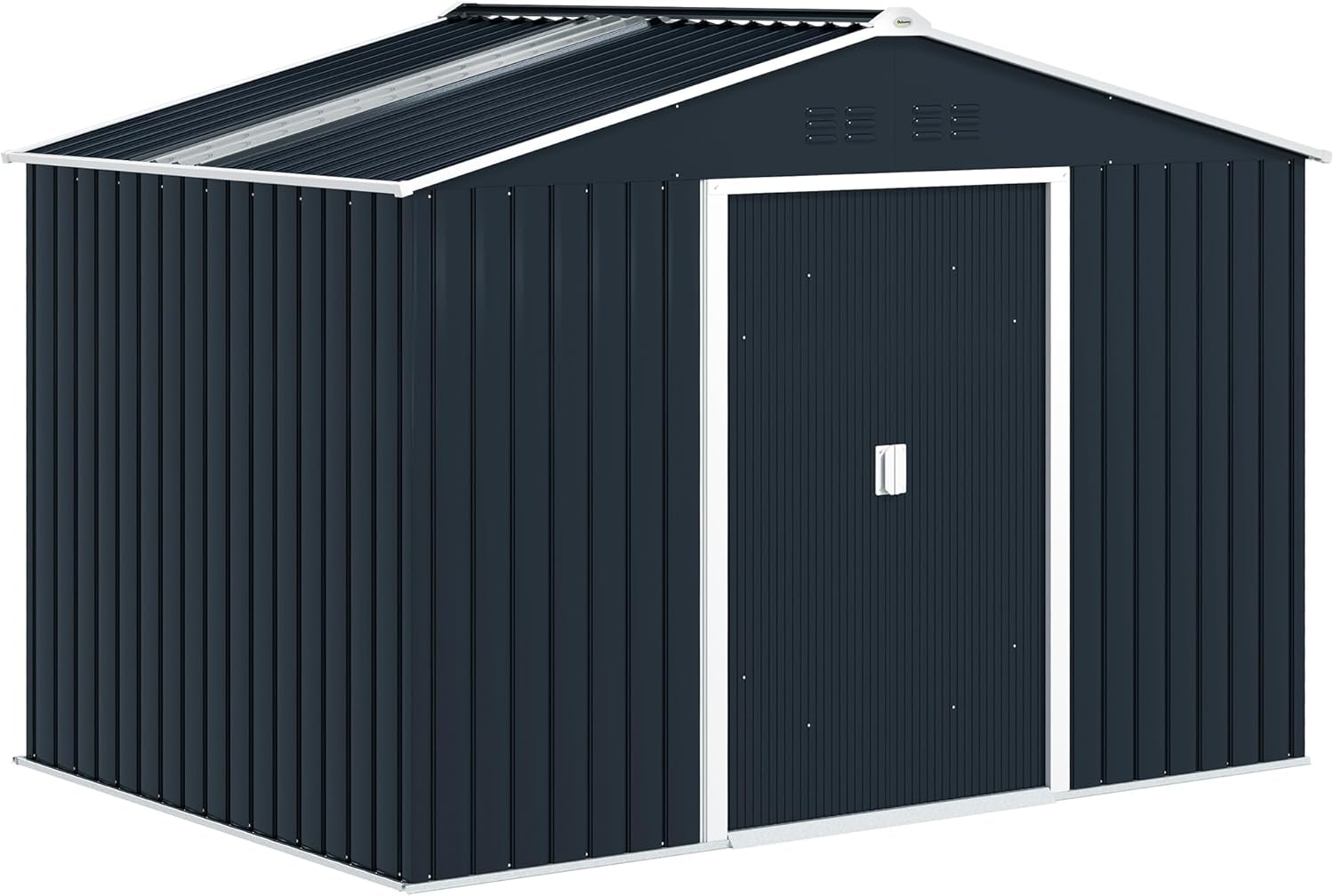 Outsunny Casetta da Giardino 5m² in Acciaio Zincato con kit Fondazione, Prese d'Aria, Capanno da Giardino con Tetto Inclinato, Doppia Porta Scorrevole Bloccabile, Capanno Porta Attrezzi, Grigio Scuro