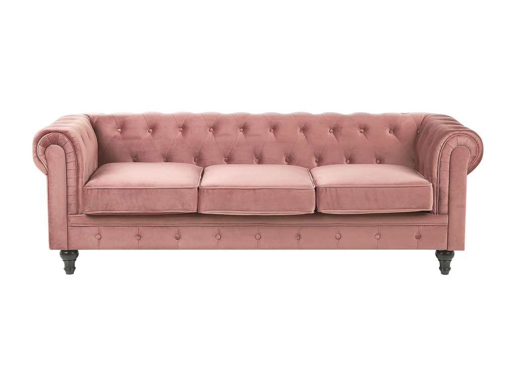 Sofá de 3 plazas CHESTERFIELD Rosa Terciopelo