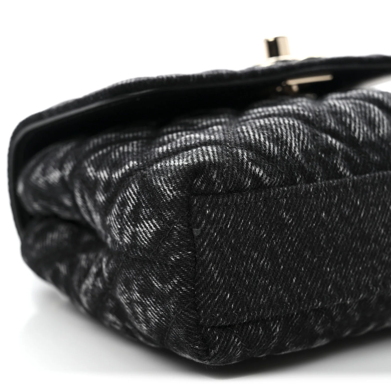 Washed Denim Quilted Coco Handle Clutch With Chain Black - Top Club