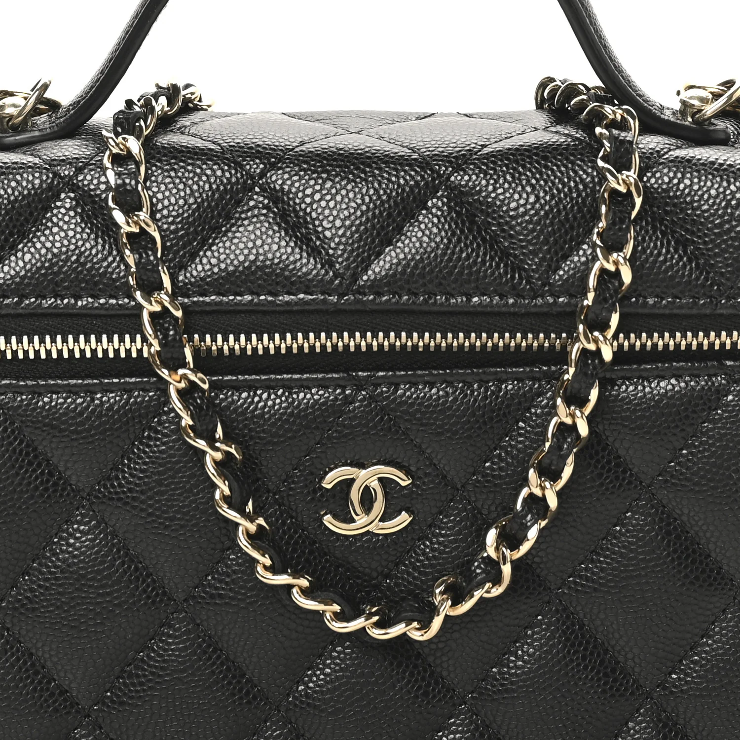 Caviar Quilted Top Handle Slim Vanity With Chain Black - Top Club
