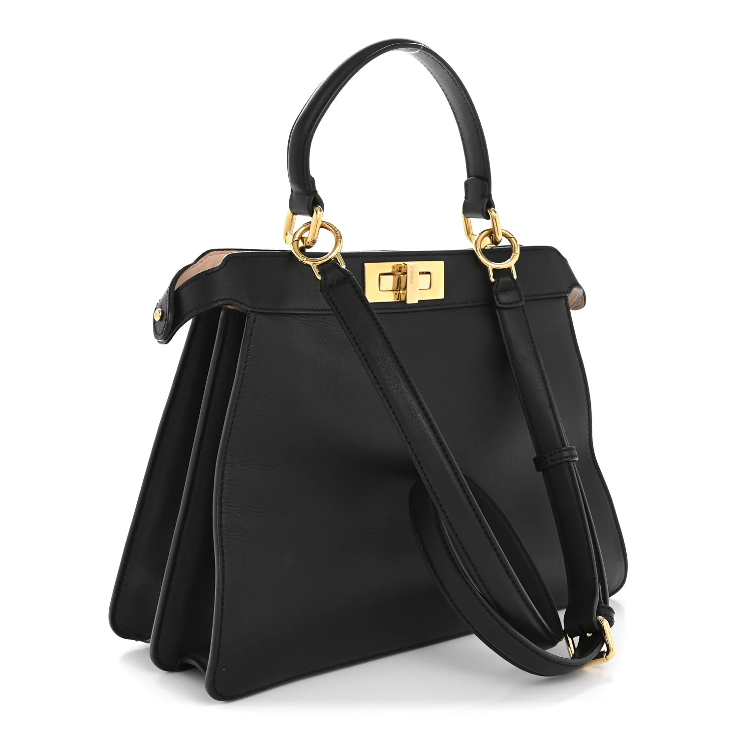 Vitello Seta Shiny Nappa Medium Peekaboo I SEE U Satchel Black Light Rose - Top Club