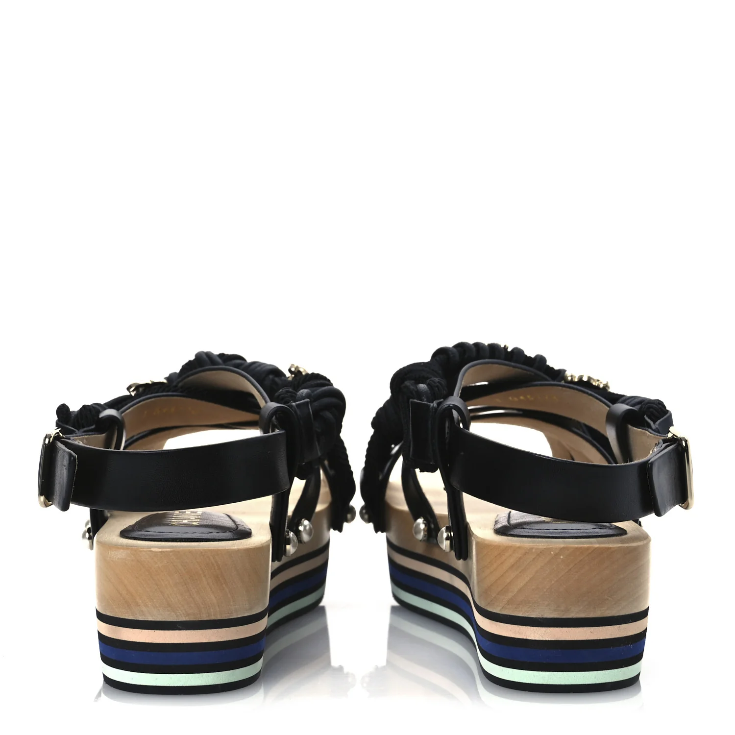 Calfskin Cord Pearl CC Sandals 38 Black - Top Club