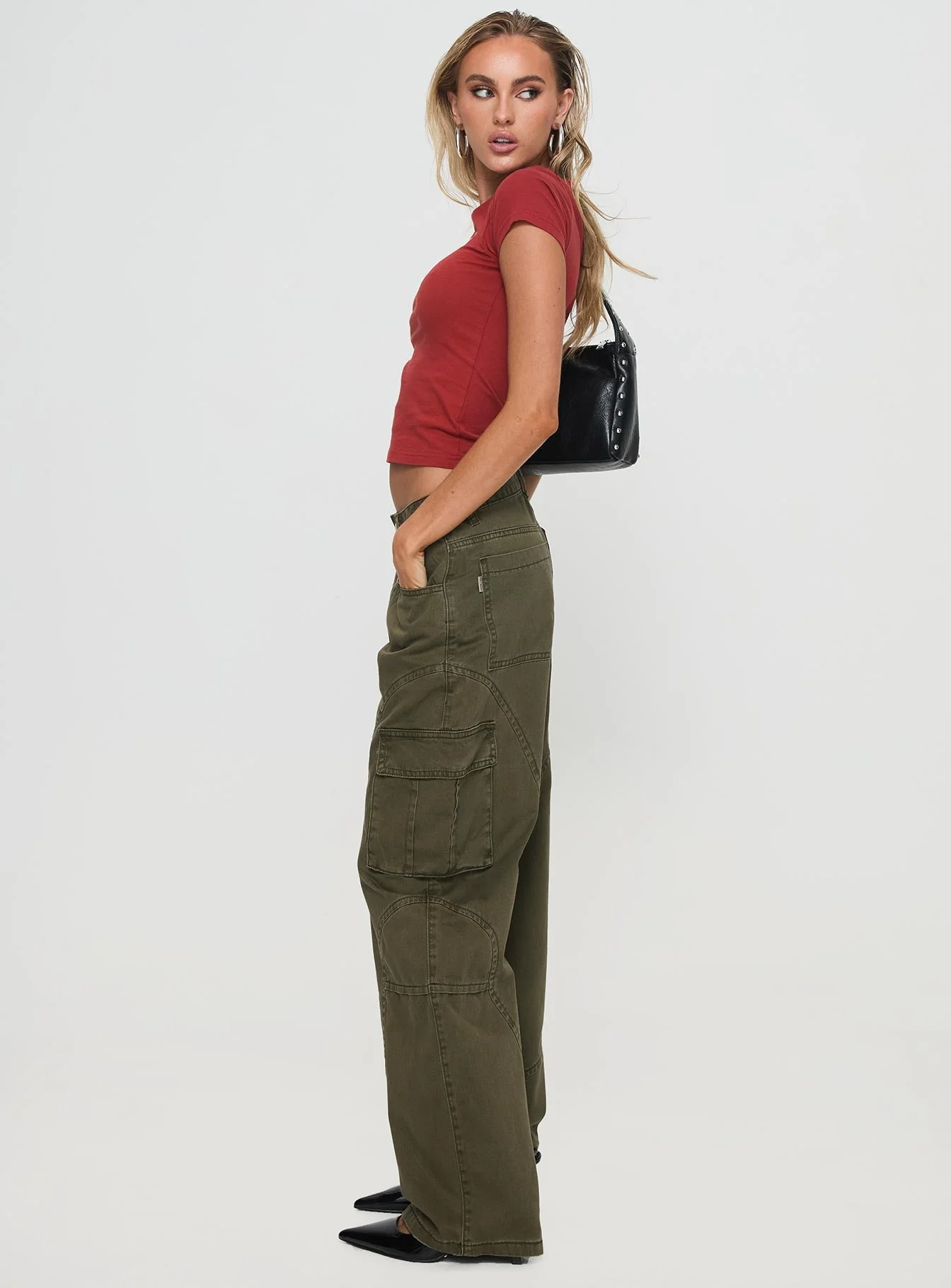 Ahstin Mid Rise Straight Leg Cargo Jeans Green Petite