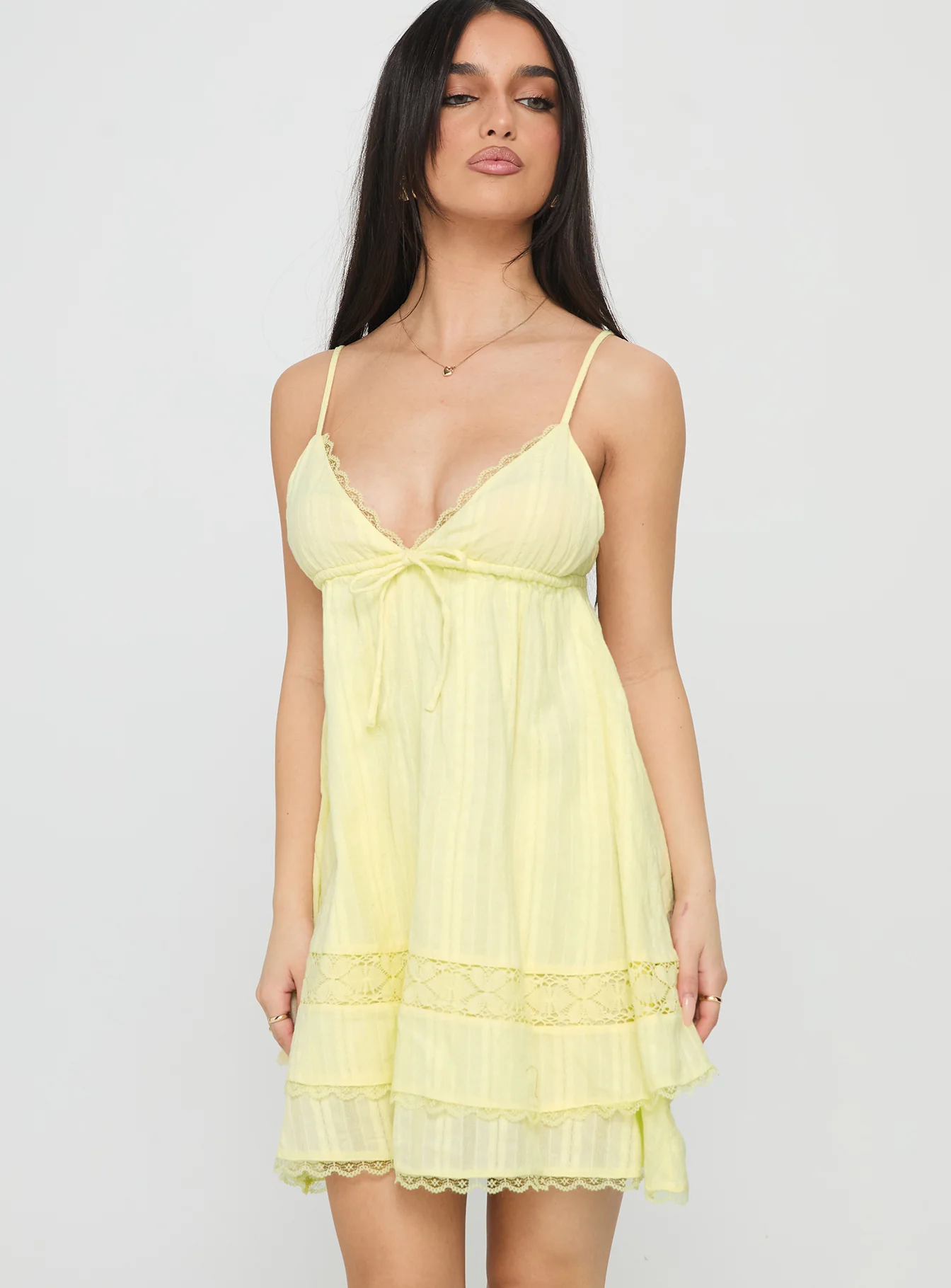 Cherubs Lace Babydoll Mini Dress Yellow