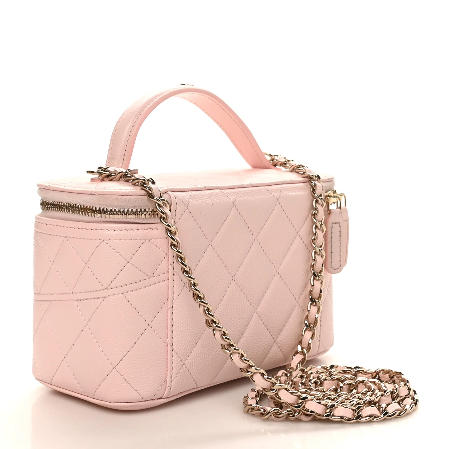 Caviar Quilted Top Handle Vanity With Chain Light Pink - Top Club