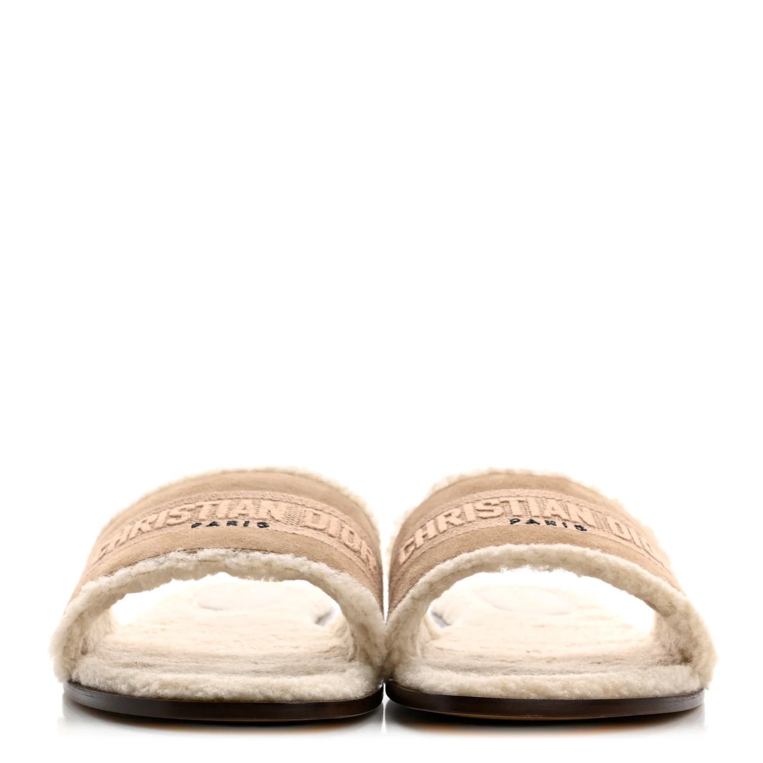 Suede Goatskin Shearling Embroidered Dway Slide Sandals 40.5 Cookie - Top Club