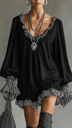 Women's Slimming Retro Black Dress with Ruffled Trim - Nordfashionstorm - Women's Clothing, Fashion for You - Nordfashionstorm.com
