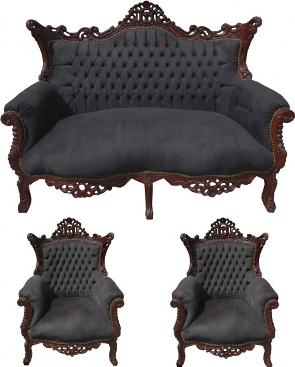 Baroque living room set black/brown - 2 sofa + 2 armchairs - Limited Edition!