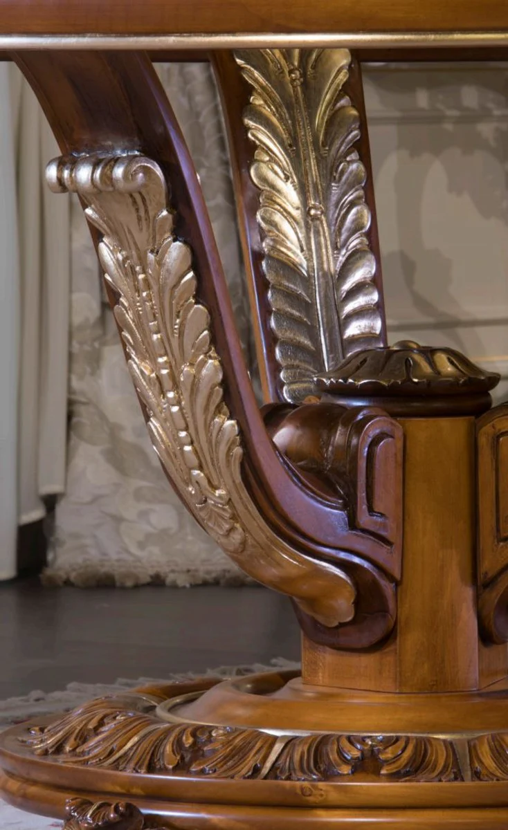 Luxury Baroque Dining Table Light Brown / Brown / Gold - Various Sizes - Magnificent Solid Wood Dining Room Table - Hotel Restaurant Castle Furniture - Luxury Quality - Made in Italy