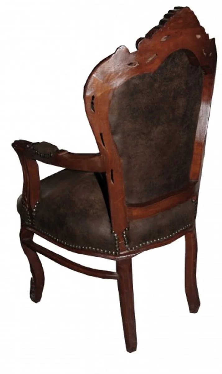 Baroque dining room set brown / brown leather look 53 x 57 x H. 108 cm - 6 handmade dining chairs with armrests - Baroque furniture