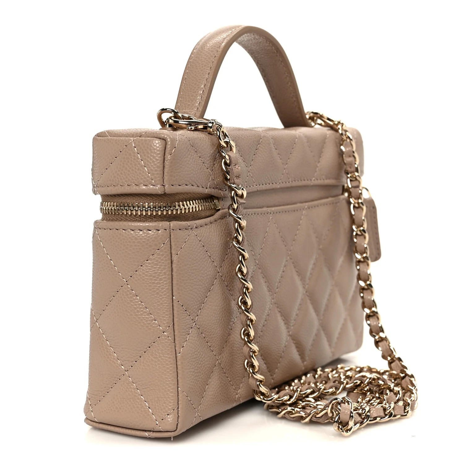 Caviar Quilted Top Handle Slim Vanity With Chain Dark Beige - Top Club