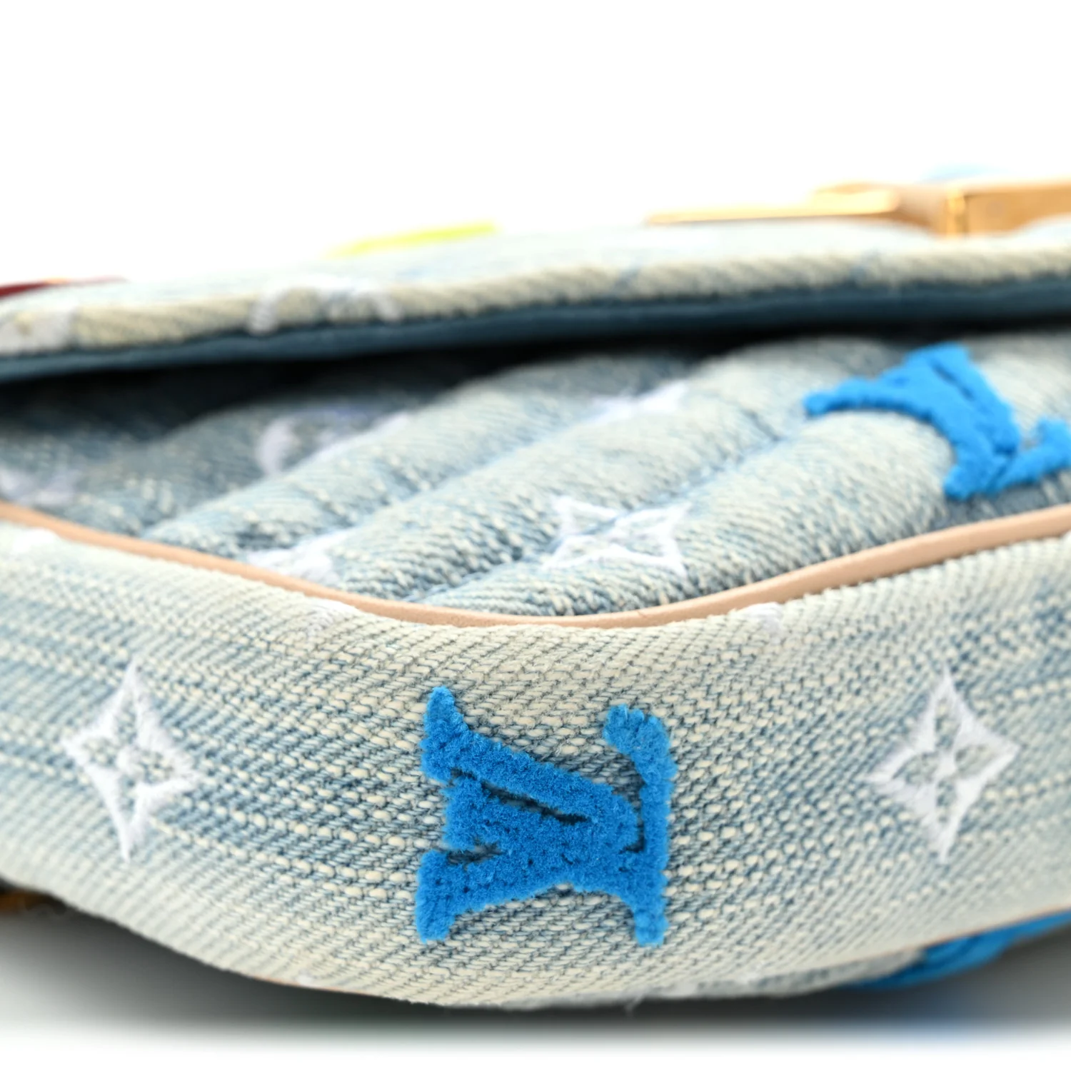 Embroidered Monogram Denim New Wave Chain Pochette Blue - Top Club