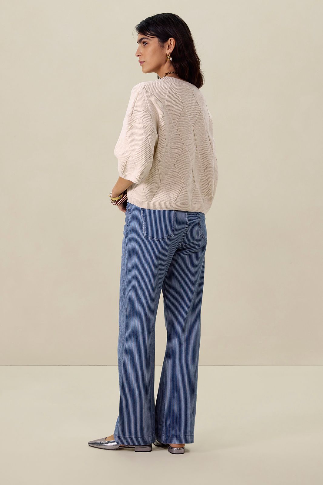 Betim gestreepte high waist wide leg jeans