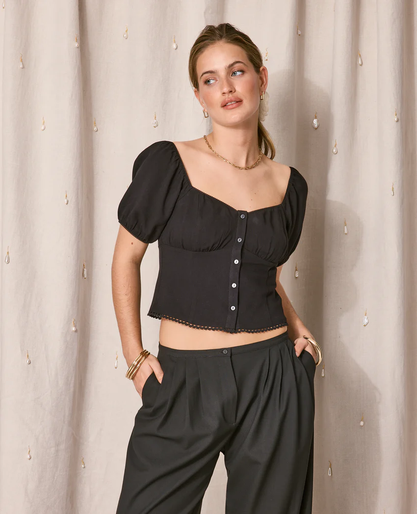 Pimkie Blouse manches ballons avec finitions croquet