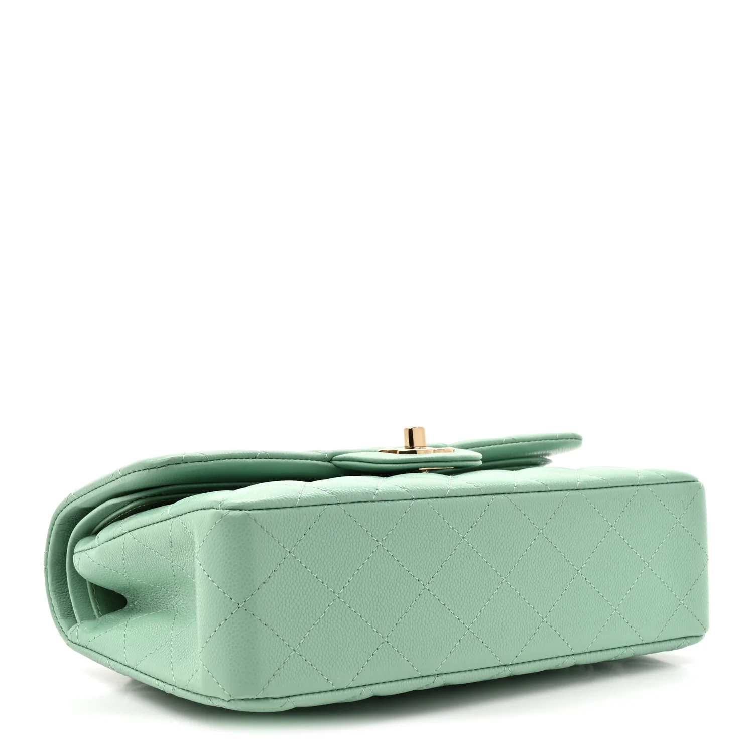 Caviar Quilted Small Double Flap Light Green - Top Club