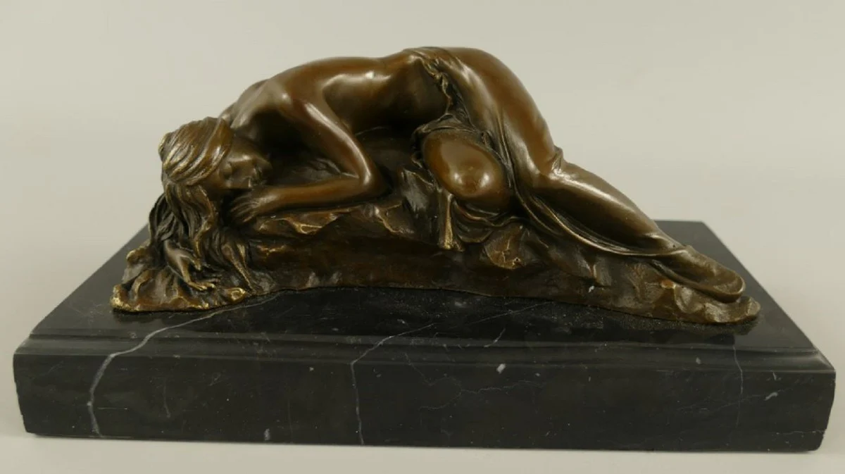 Luxury bronze sculpture sleeping woman bronze / black 22 x 11 x H. 10 cm - bronze figure with marble base - desk decoration accessories