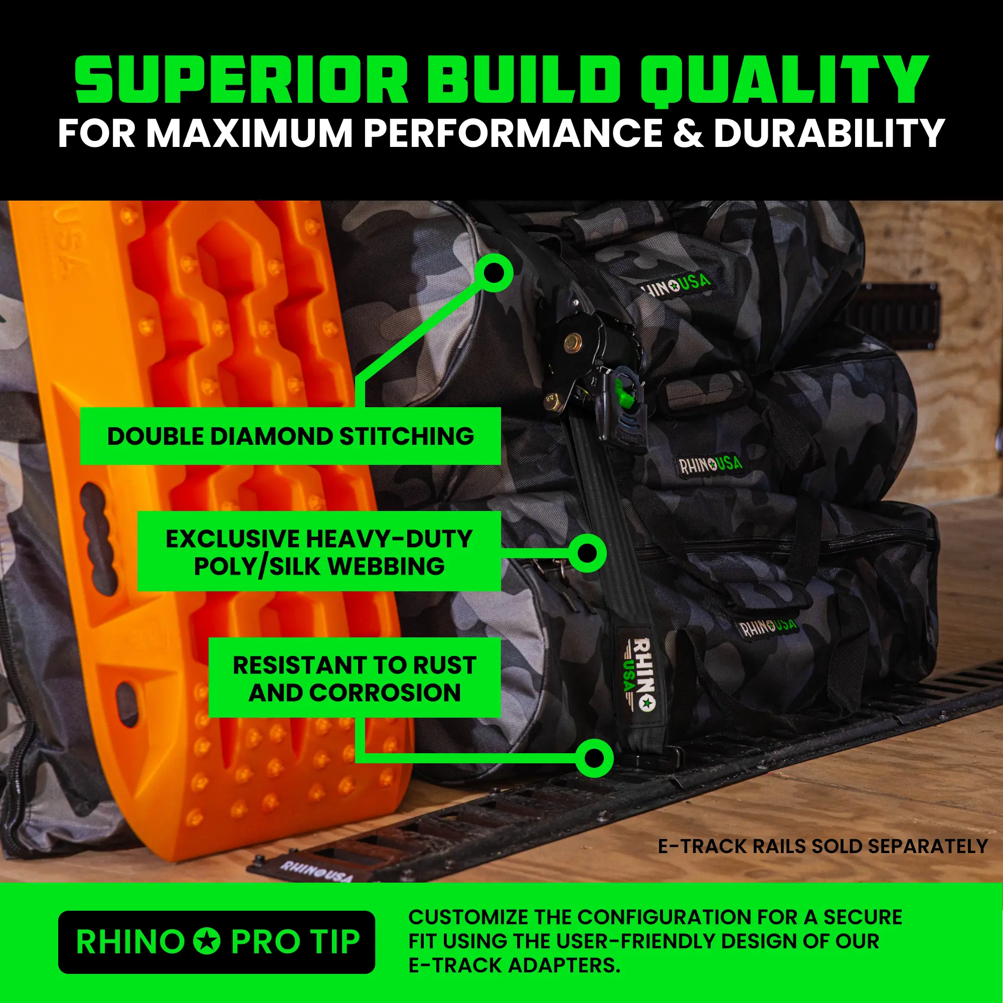 Rhino USA 2”x10’ Retractable E-Track Ratchet Straps: 3033lb Max Break Strength Compatible with E Track Rail Systems only
