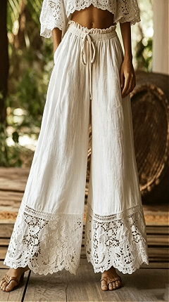 Women's Faux Cotton-Linen Solid-Color Lace-Trimmed Trousers - Nordfashionstorm - Women's Clothing, Fashion for You - Nordfashionstorm.com