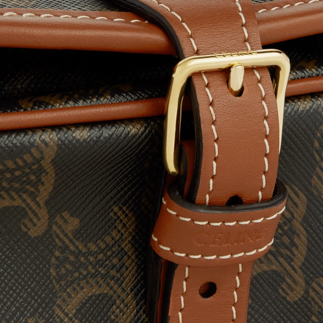 MEDIUM FOLCO BAG IN TRIOMPHE CANVAS AND CALFSKIN TAN - Top Club