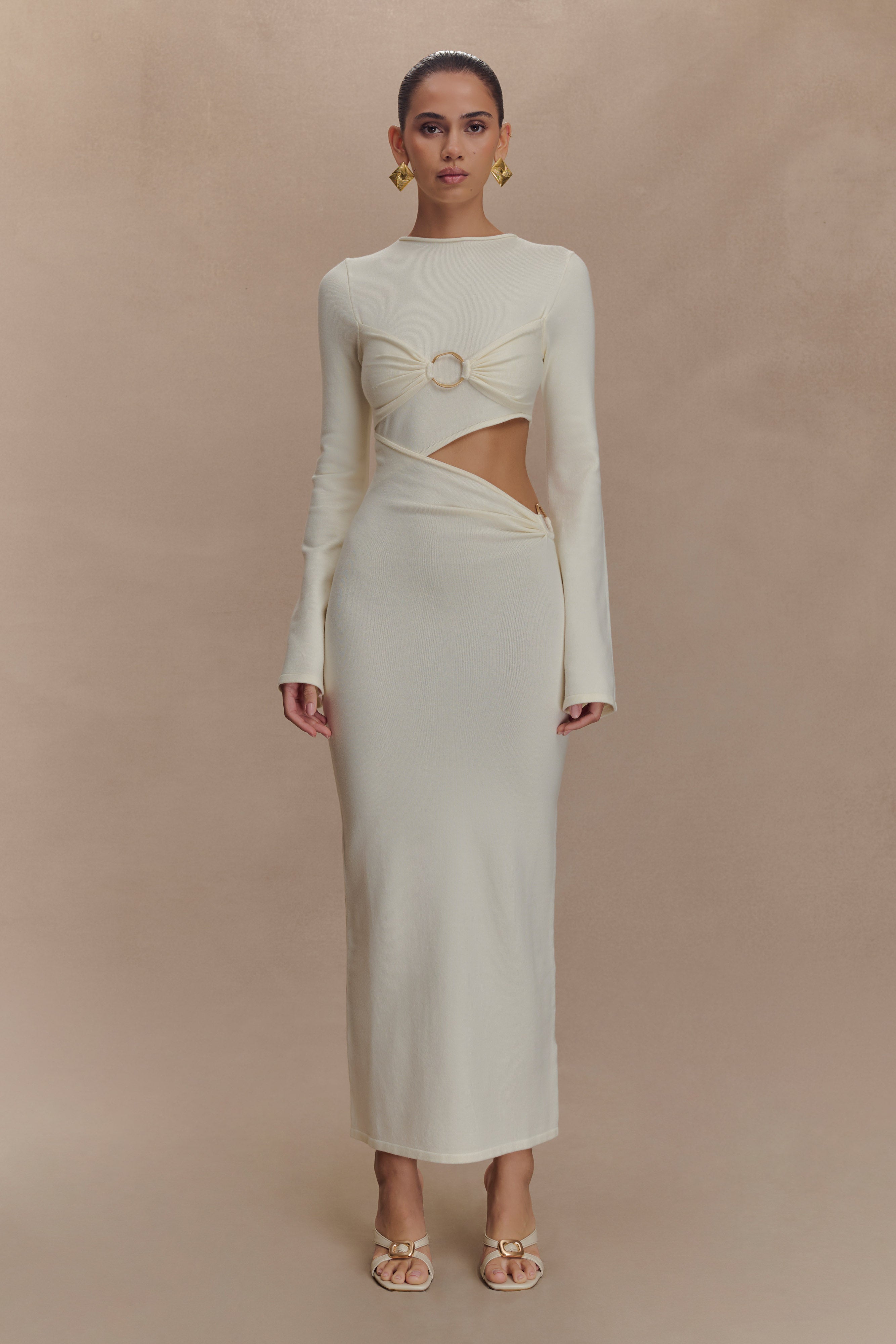 Azariah Long Sleeve Knit Midi Dress - Ivory