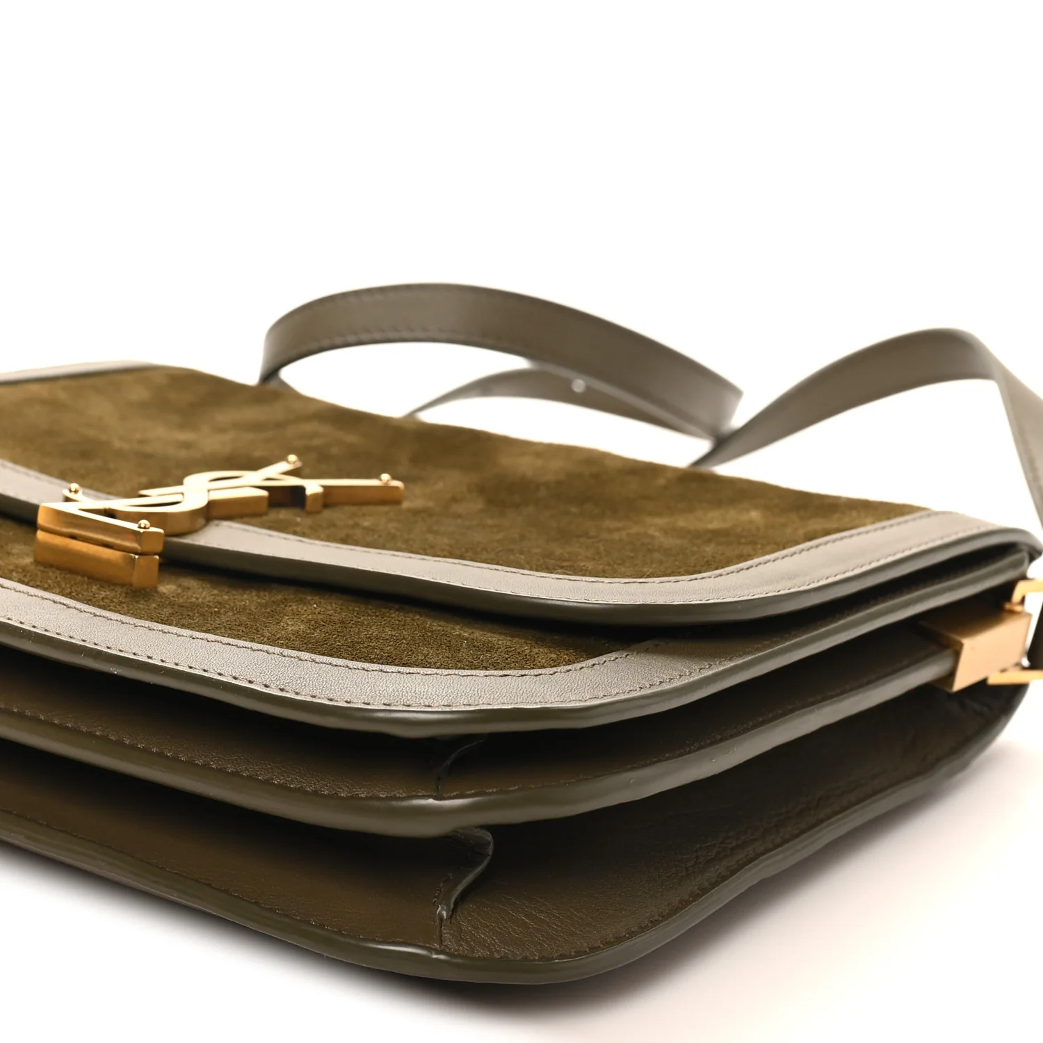 Suede Smooth Calfskin Monogram Medium Solferino Soft Satchel Olive - Top Club