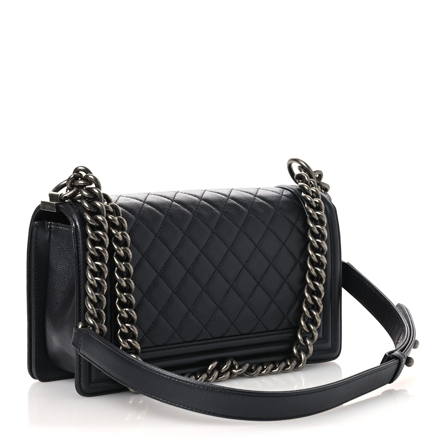 Metallic Caviar Quilted Medium Boy Flap Navy - Top Club