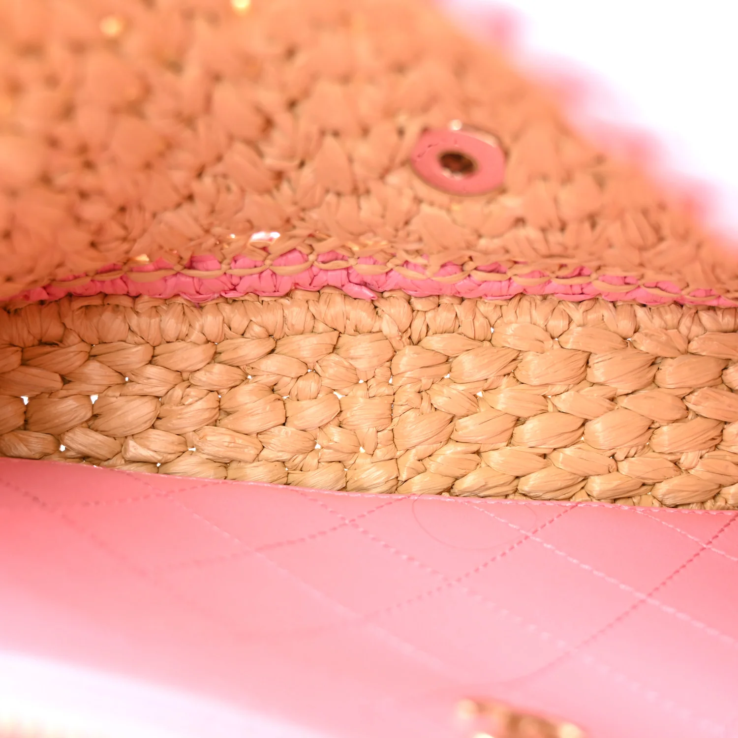 Raffia Chain Venice Beach Flap Bag Beige Pink - Top Club