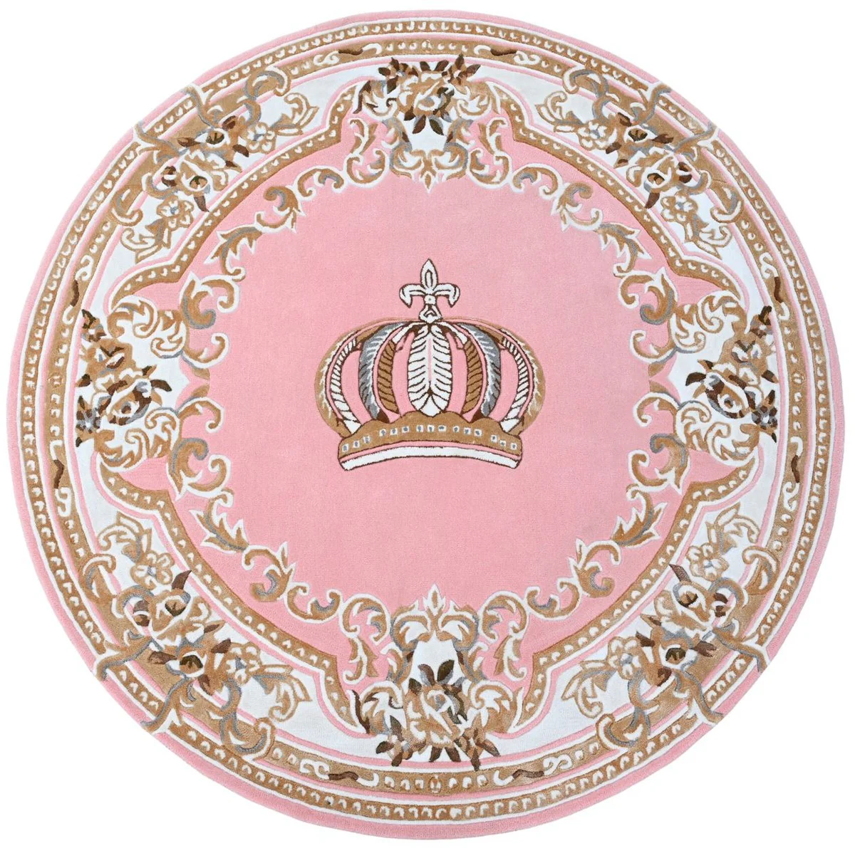 Round Pompöös by Luxury Baroque Carpet Crown by Harald Glööckler Pink / White / Brown - Various Sizes
