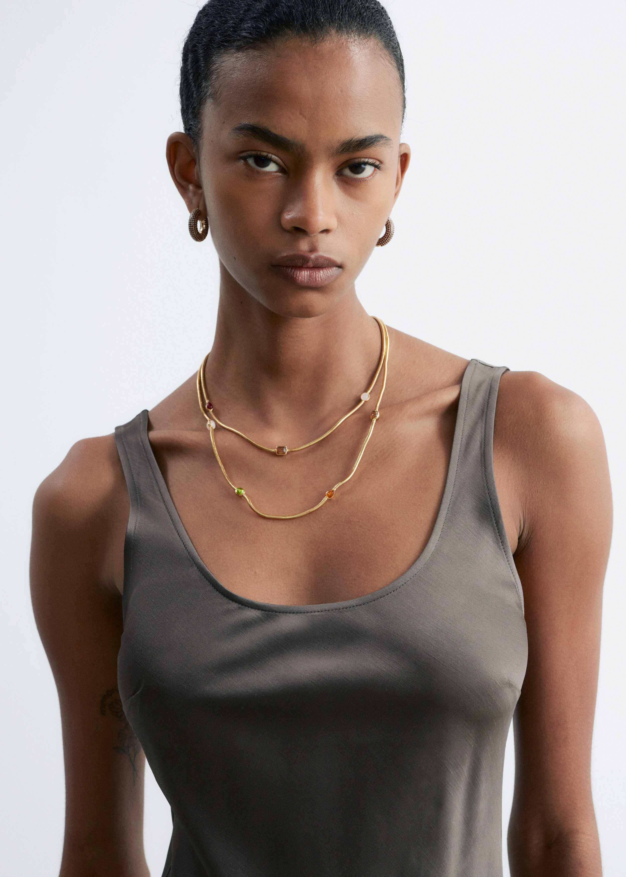 & Other Stories DOUBLE CHAIN STONE NECKLACE