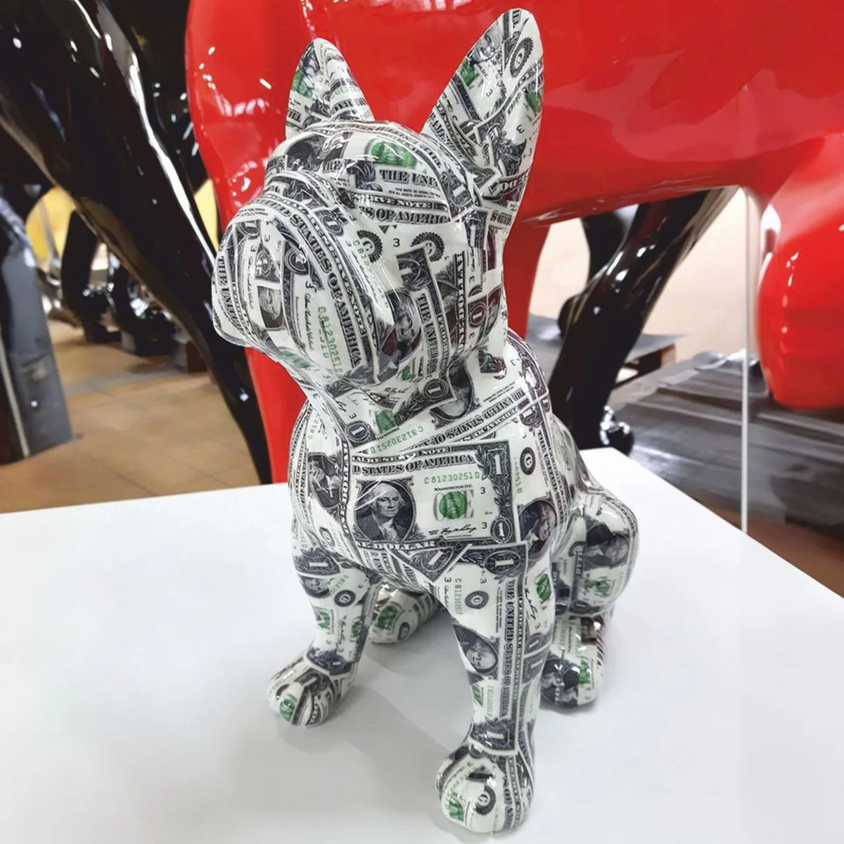 Decorative figure dog bulldog with dollar design H. 30 cm - decorative sculpture