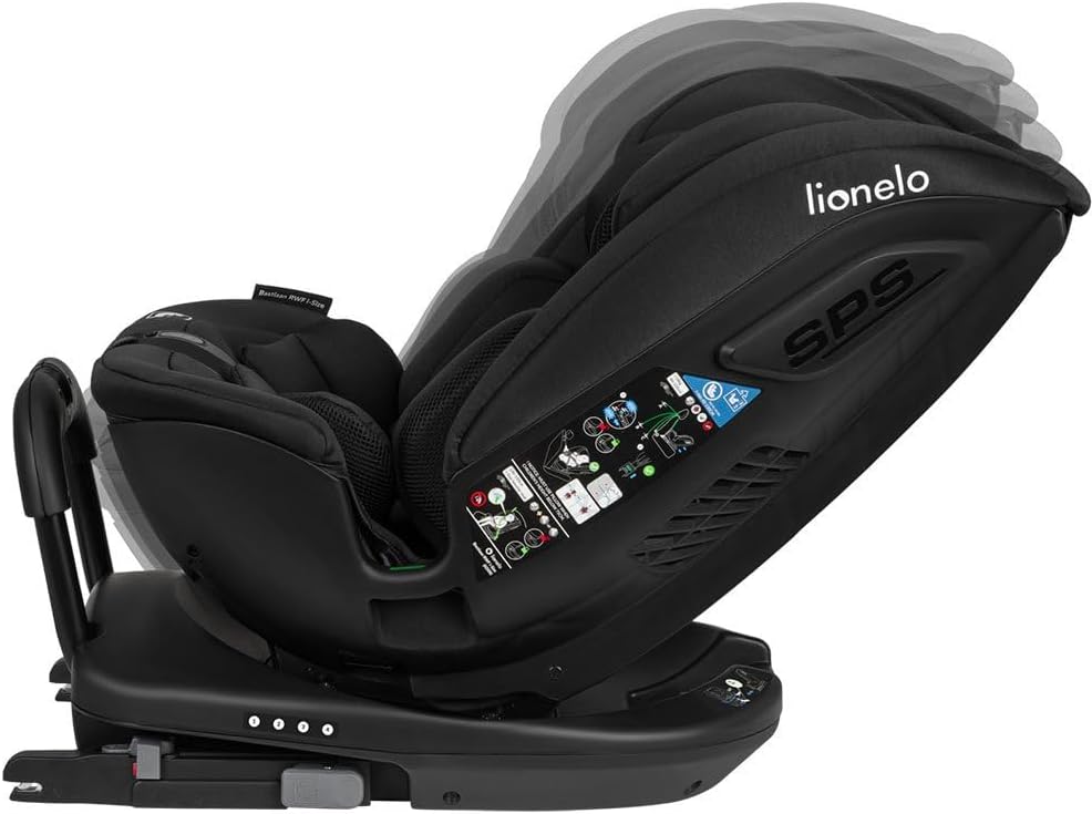 LIONELO Bastiaan RWF Seggiolino Auto per Bambini 0-36 kg Rotante 360° ISOFIX I-Size l'Ultimo Standard Montaggio Avanti e Retro Protezione Laterale Regolatzione completa (BASTIAAN I-SIZE, Nero Carbon)