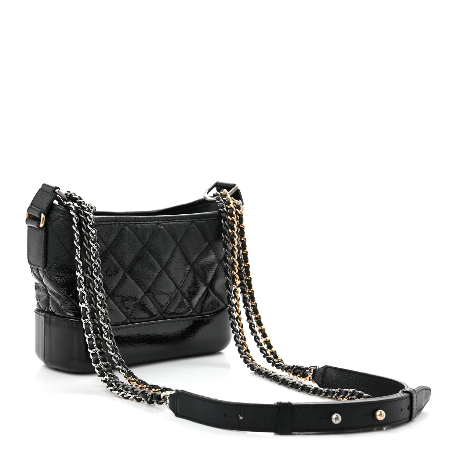 Patent Goatskin Quilted Small Gabrielle Hobo Black - Top Club