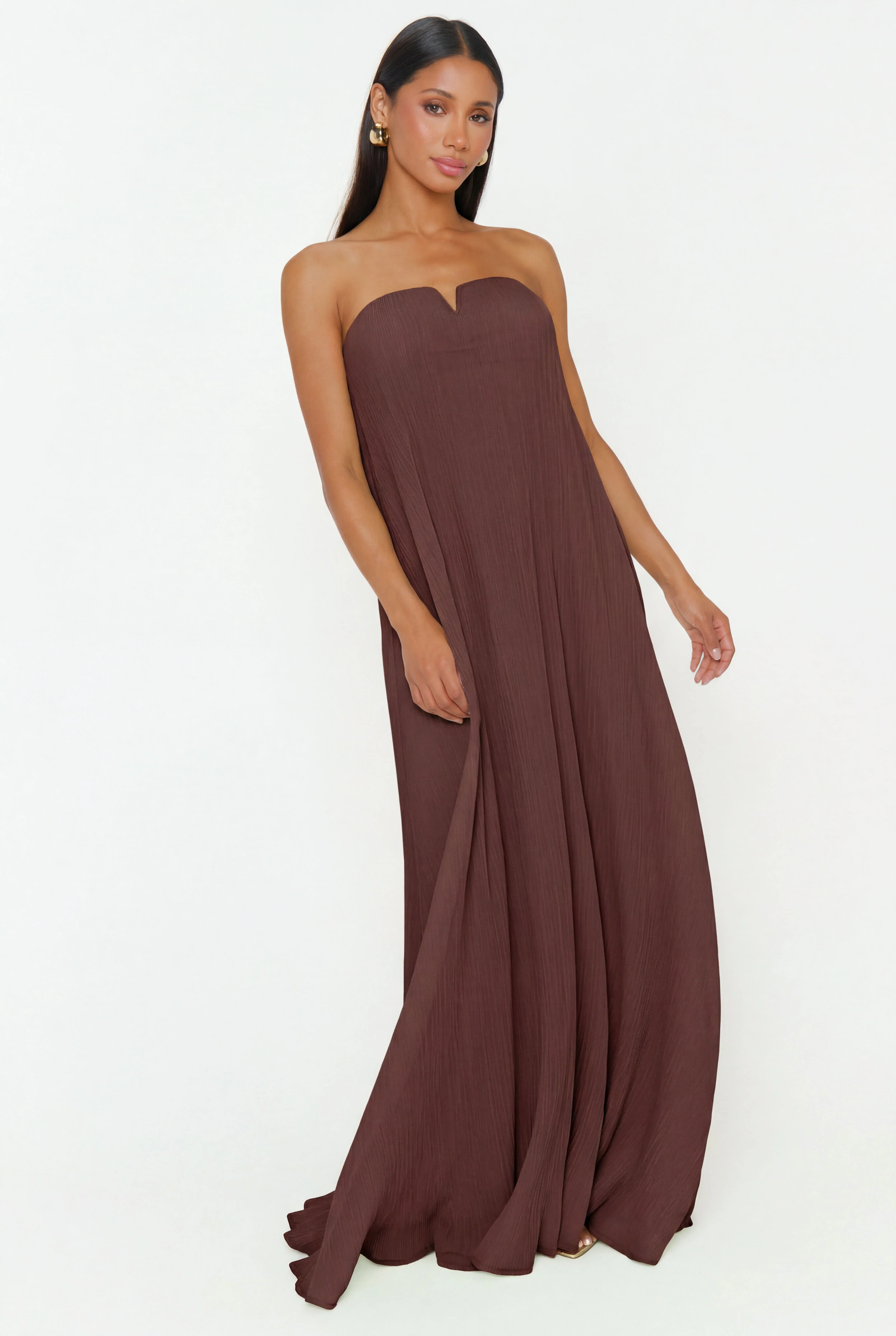 Athena Maxi Dress ~ Chocolate Pleated Chiffon