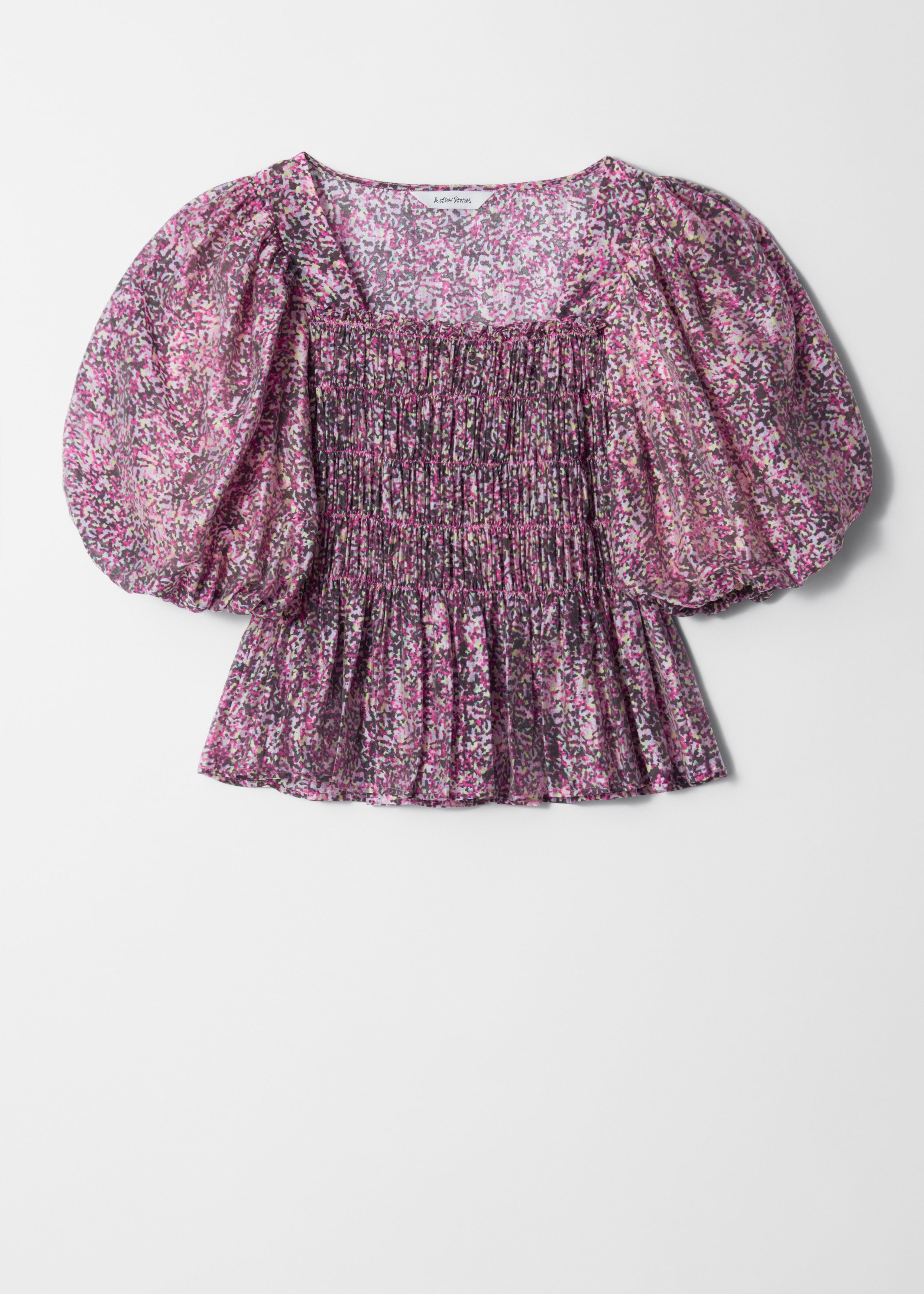 & Other Stories SMOCKED PUFF-SLEEVE BLOUSE