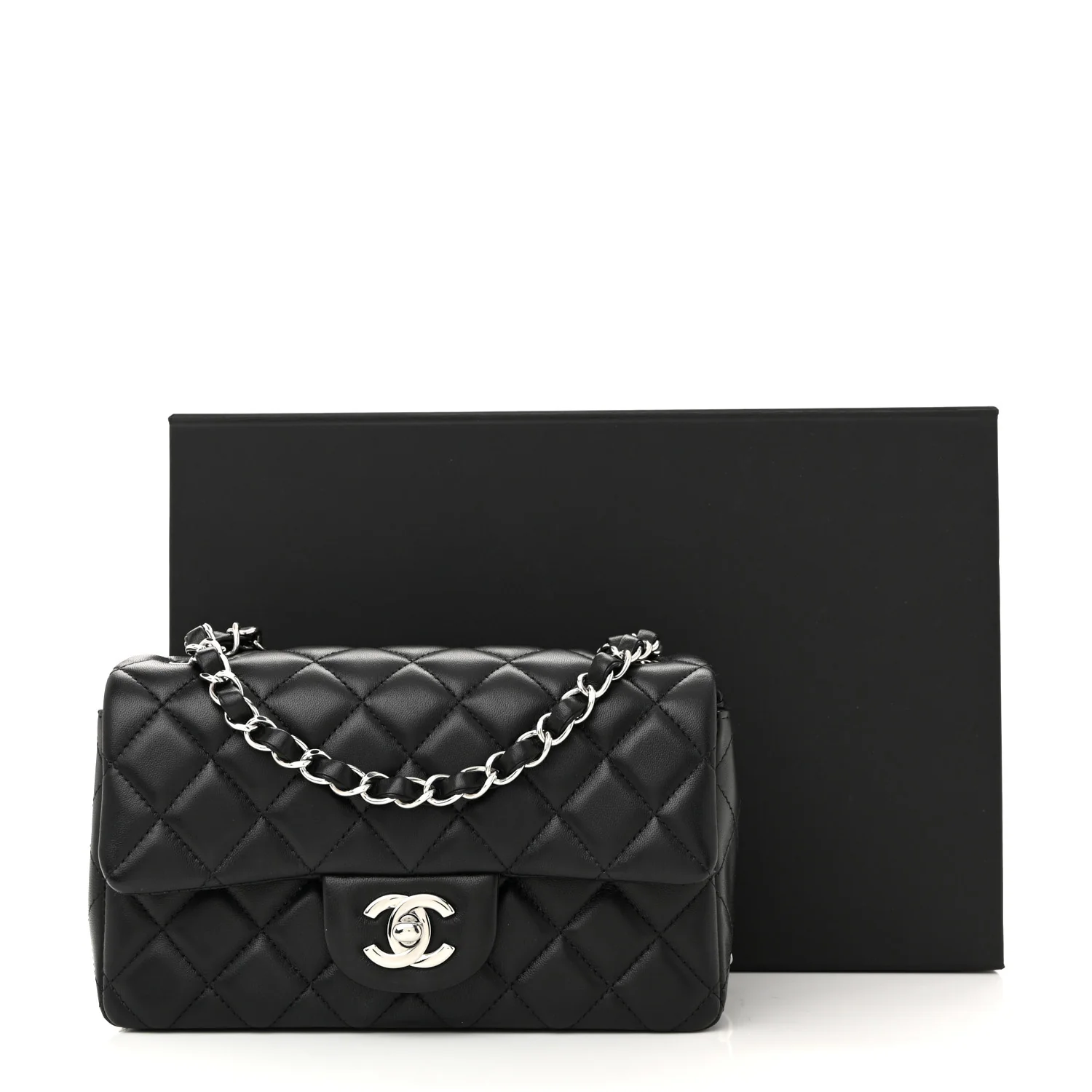 Lambskin Quilted Mini Rectangular Flap Black - Top Club
