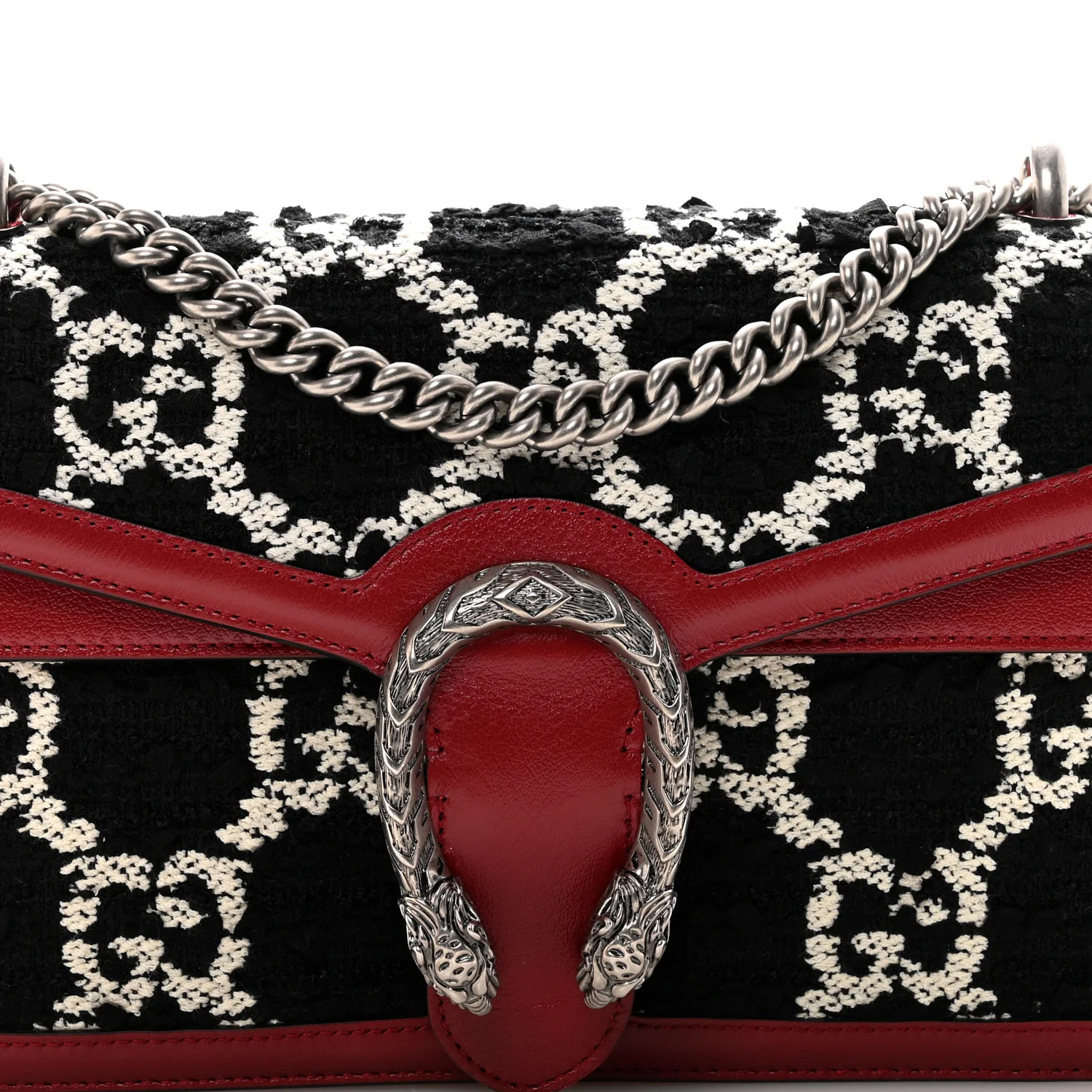 Tweed GG Monogram Small Dionysus Shoulder Bag Black White Romantic Cherry - Top Club