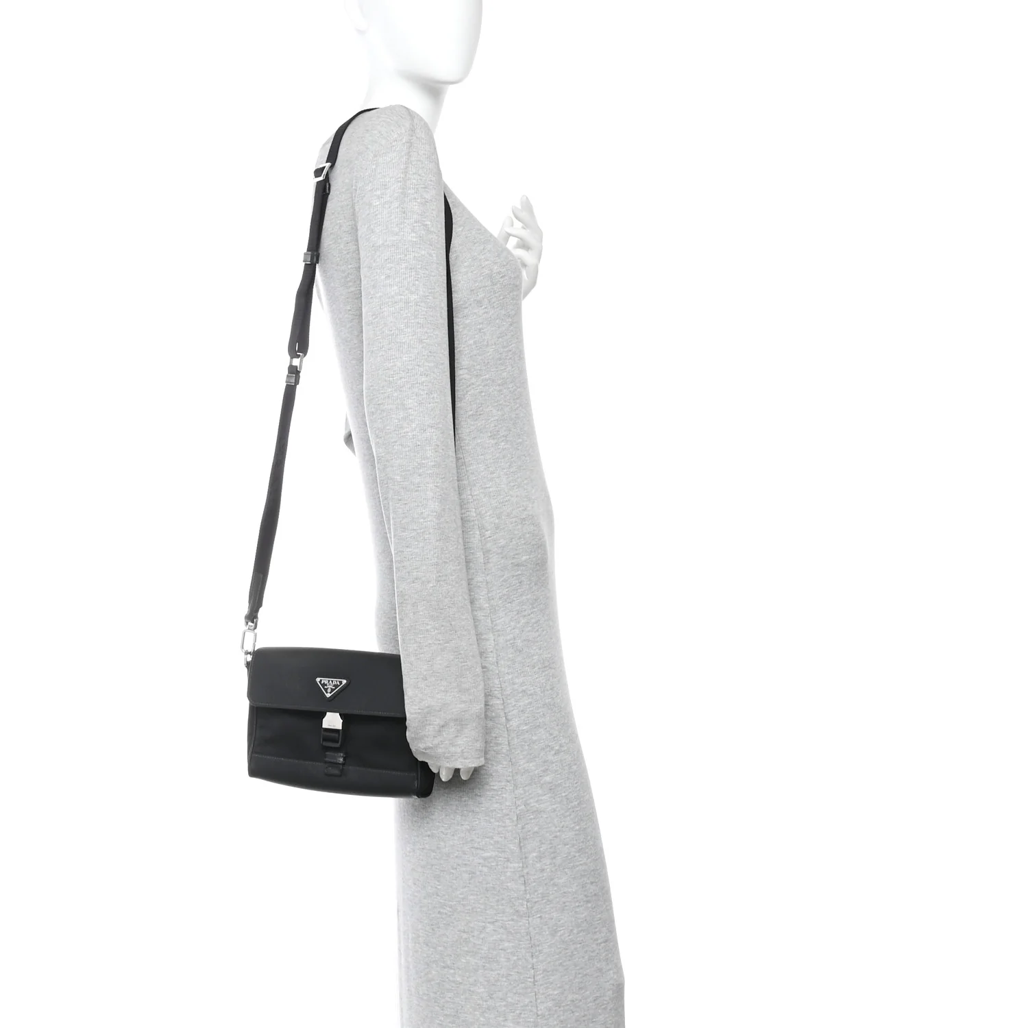 Re-Nylon Saffiano Triangle Shoulder Bag Black - Top Club