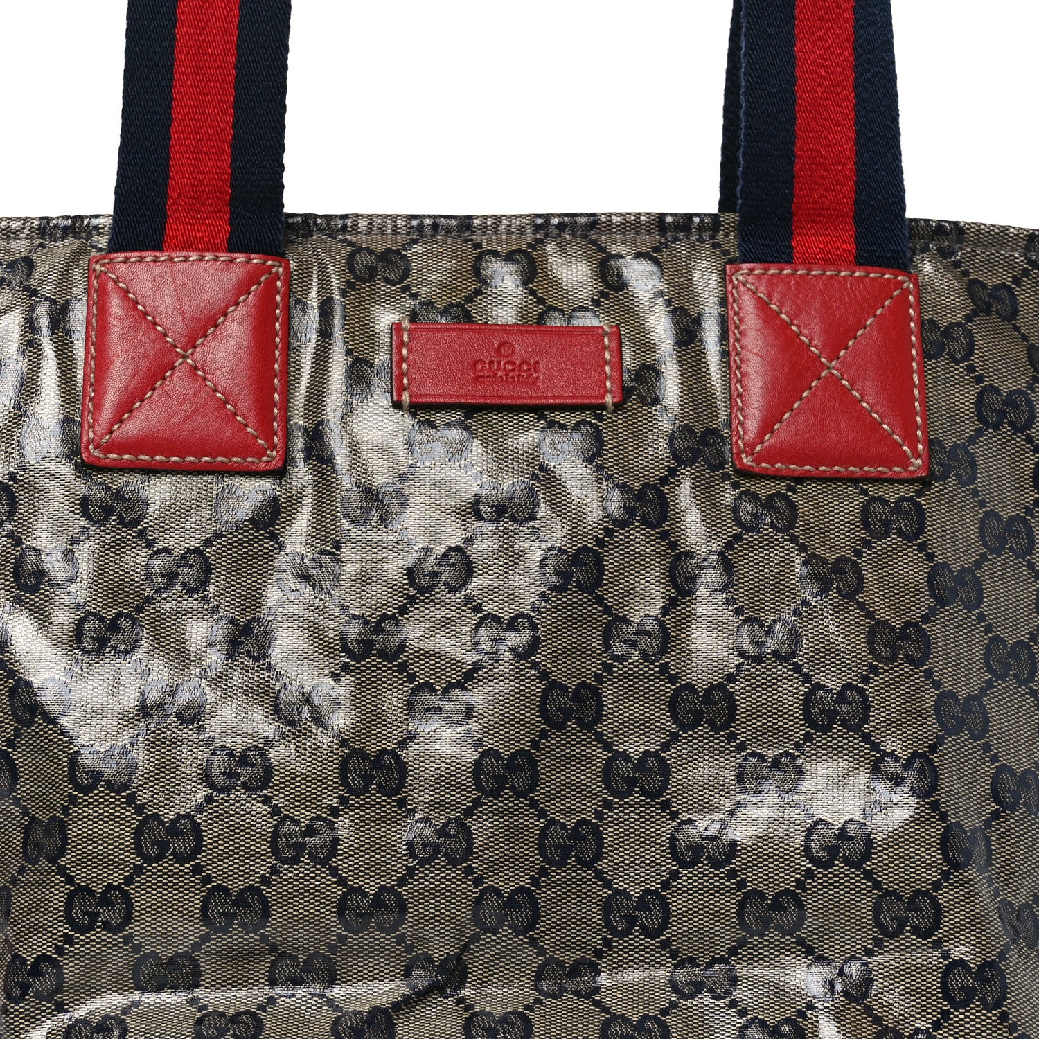 Crystal Monogram Large Web Handle Bucket Tote Red - Top Club