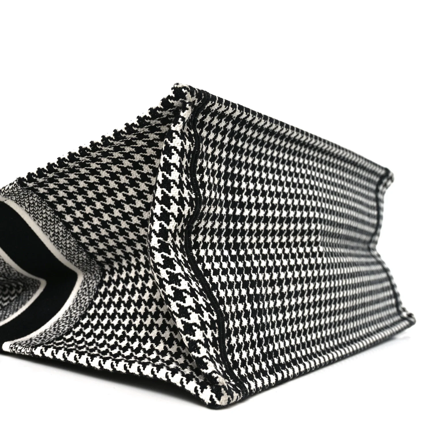 Canvas Houndstooth Embroidered Book Tote Black White - Top Club