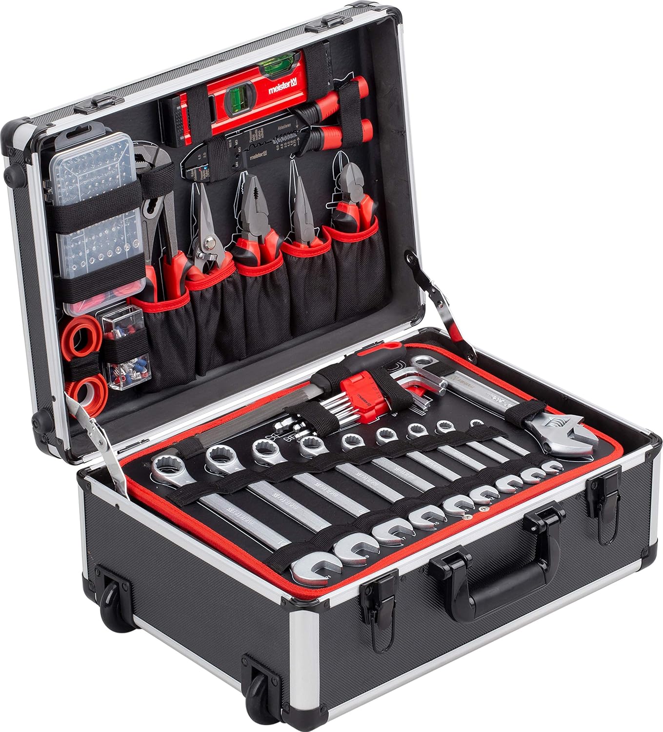 Meister Trolley attrezzi 238 pezzi - Set utensili - Ruote, manico telescopico / Valigetta attrezzi completa / Cassetta su ruote / Scatola utensili professionale / 8971480
