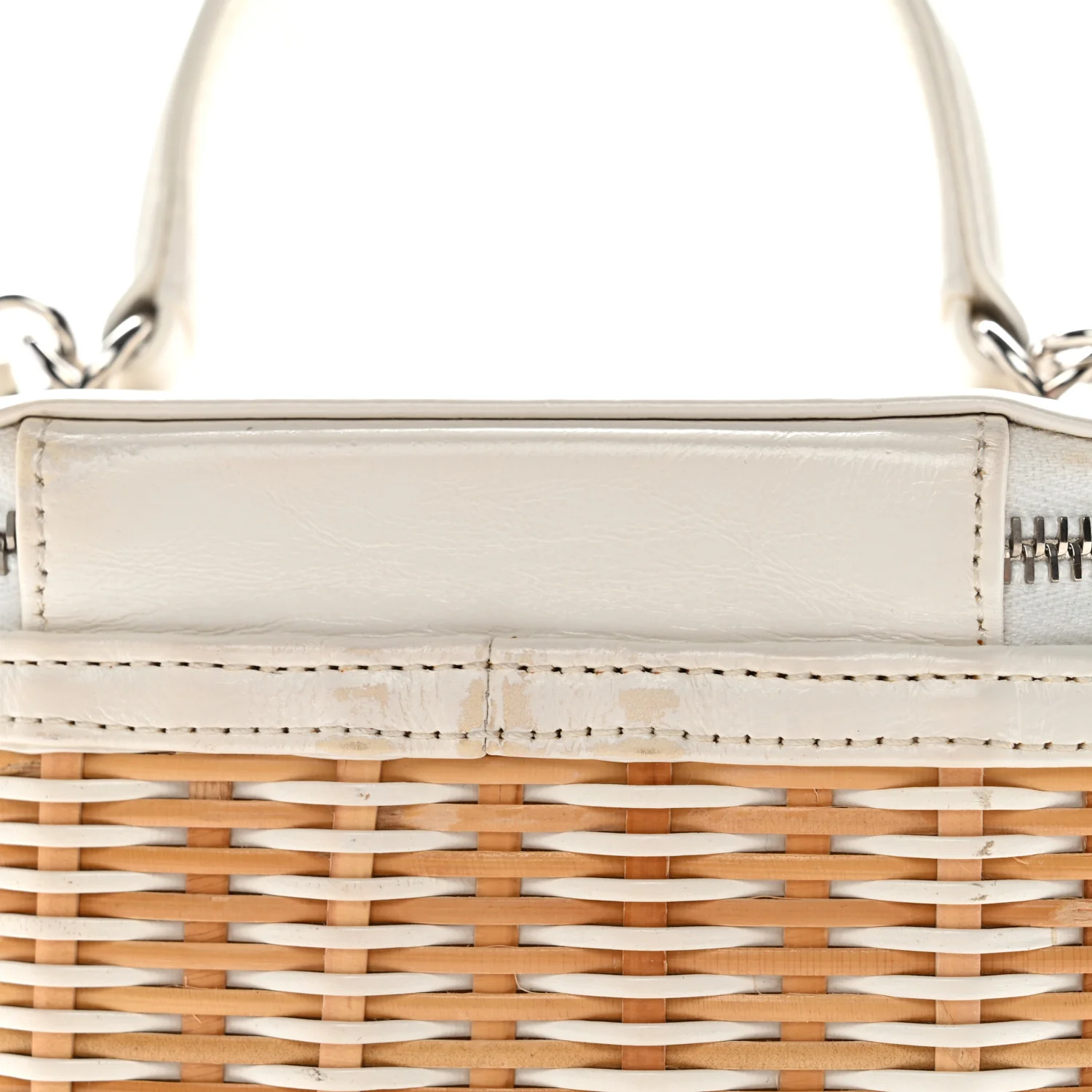 Calfskin Raffia Small Vanity Case Bag White Beige - Top Club